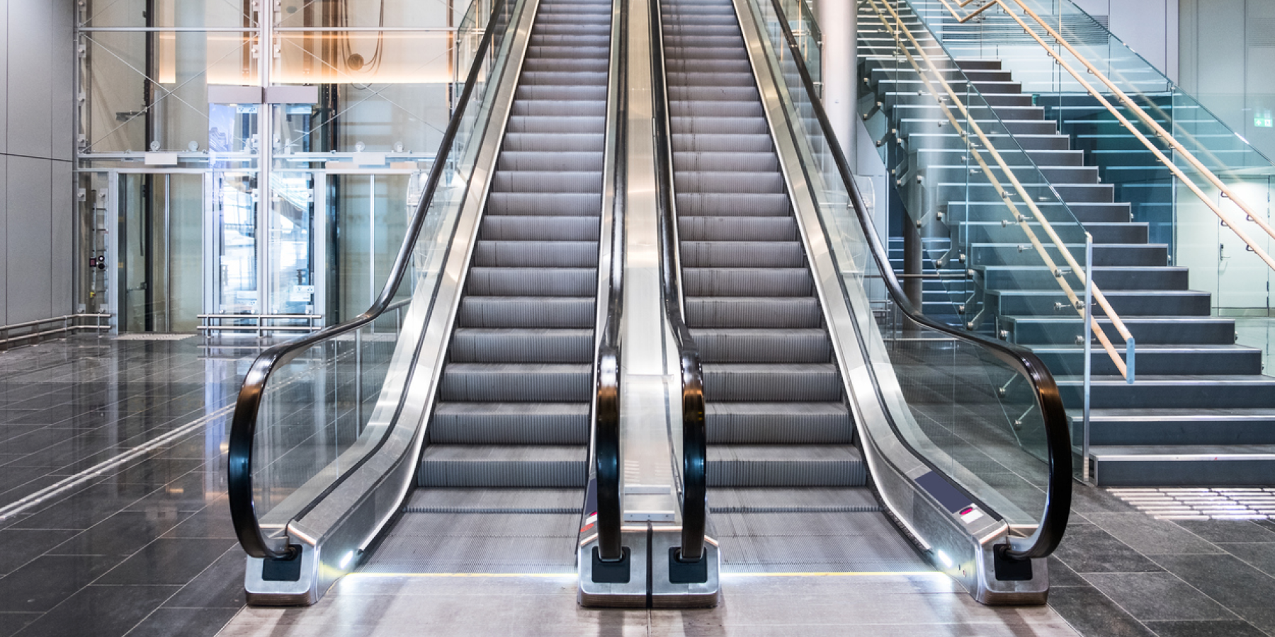 Escalators inside a modern building